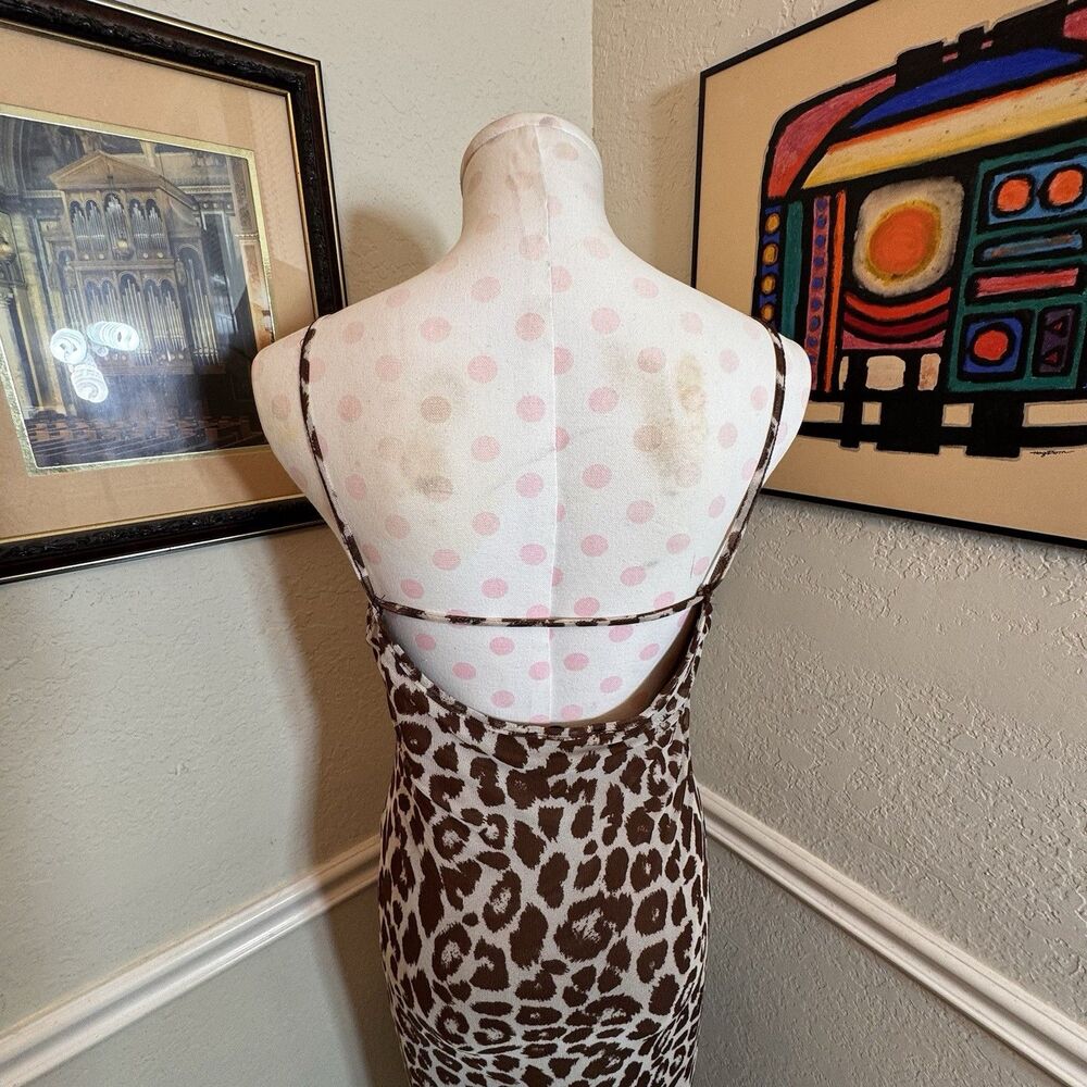 Grunge Leopard Print Mesh Maxi Dress Size Spaghetti Straps XL New With Tags - Picture 2 of 10